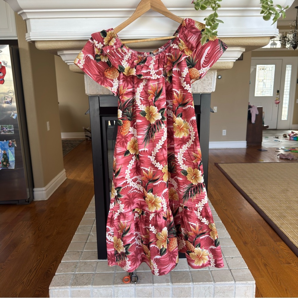 Vintage Hilo Hattie Hawaiian Dress Midi Medium Pink Floral Pattern